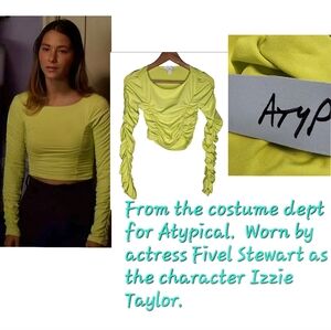 TOPSHOP Long Sleeve Ruched Top in Chartreuse Size 4
